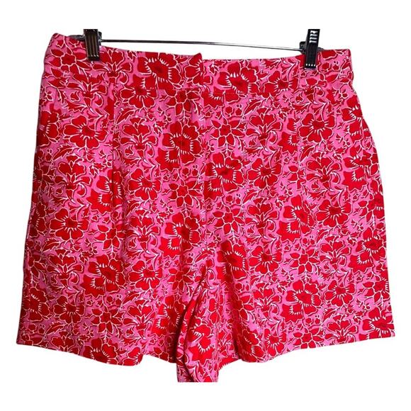 J.CREW Pants - J.Crew Women's Linen Blend Elastic Back Shorts Azalea Red Sz 10 Floral Beach